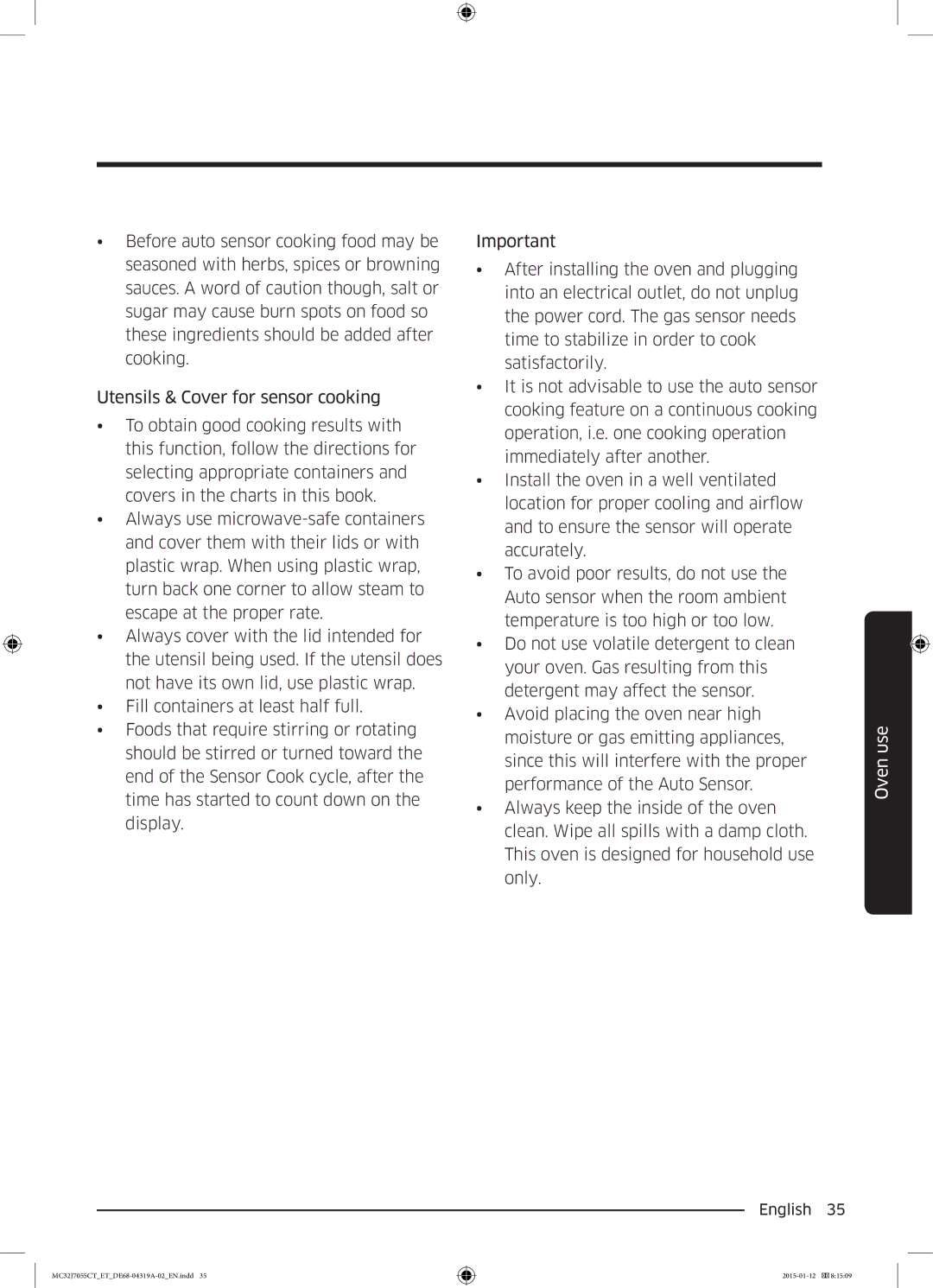 Samsung MC32J7055CT/ET manual Oven use 