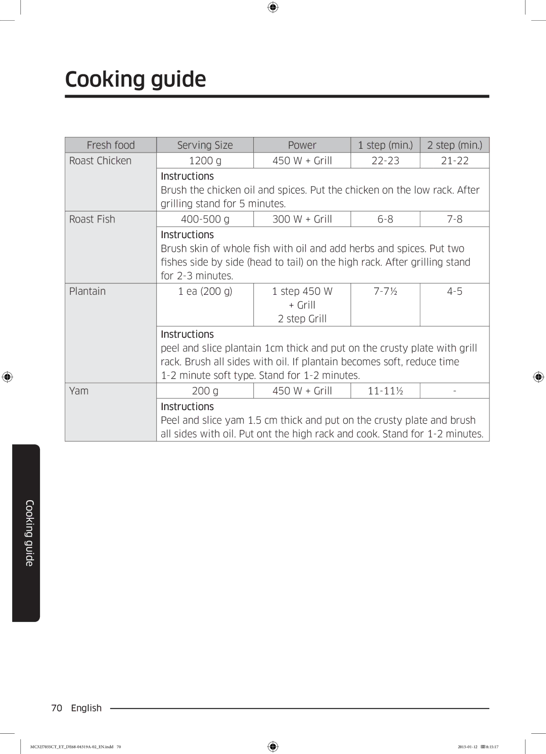 Samsung MC32J7055CT/ET manual Cooking guide 