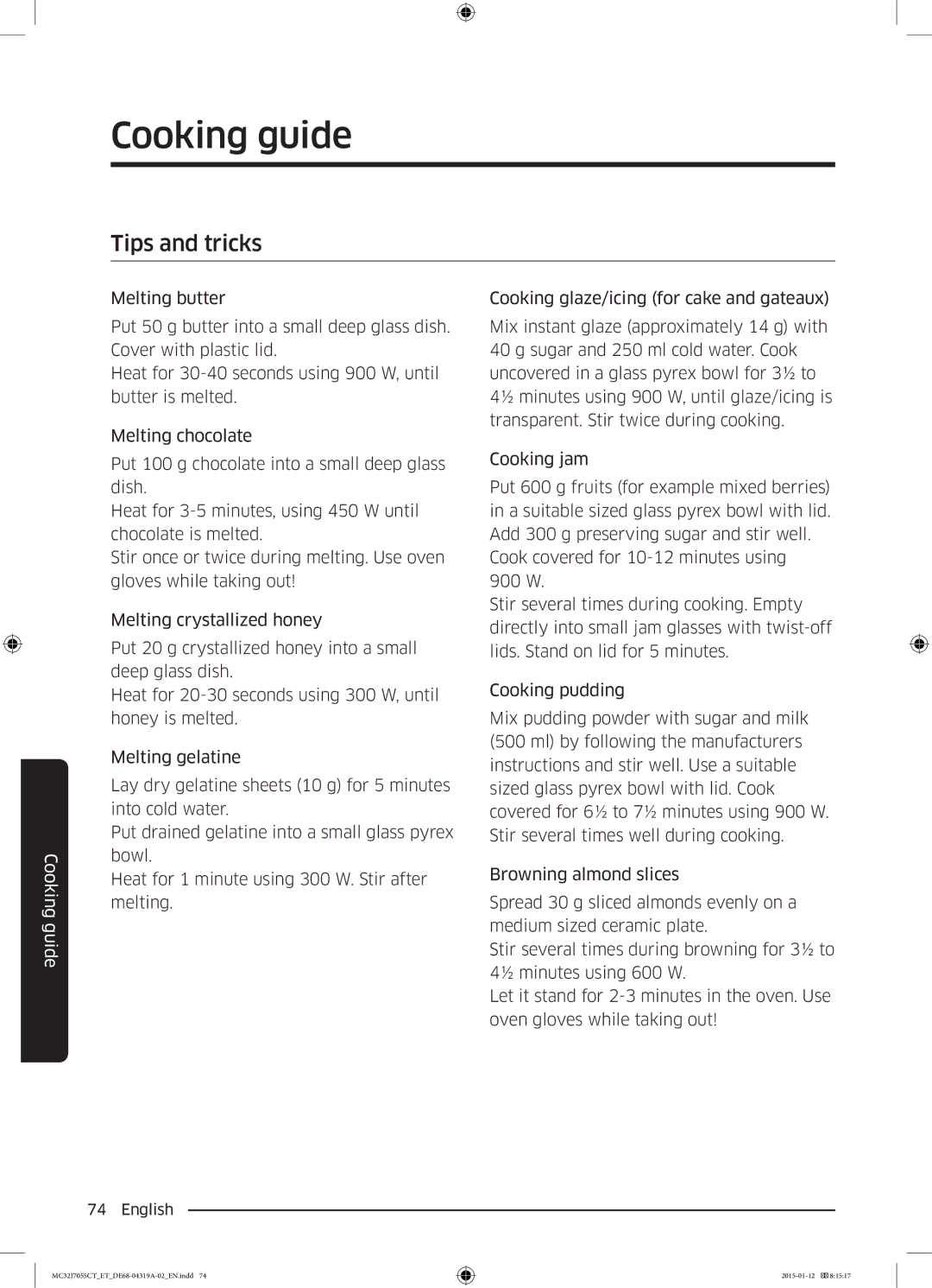 Samsung MC32J7055CT/ET manual Tips and tricks 