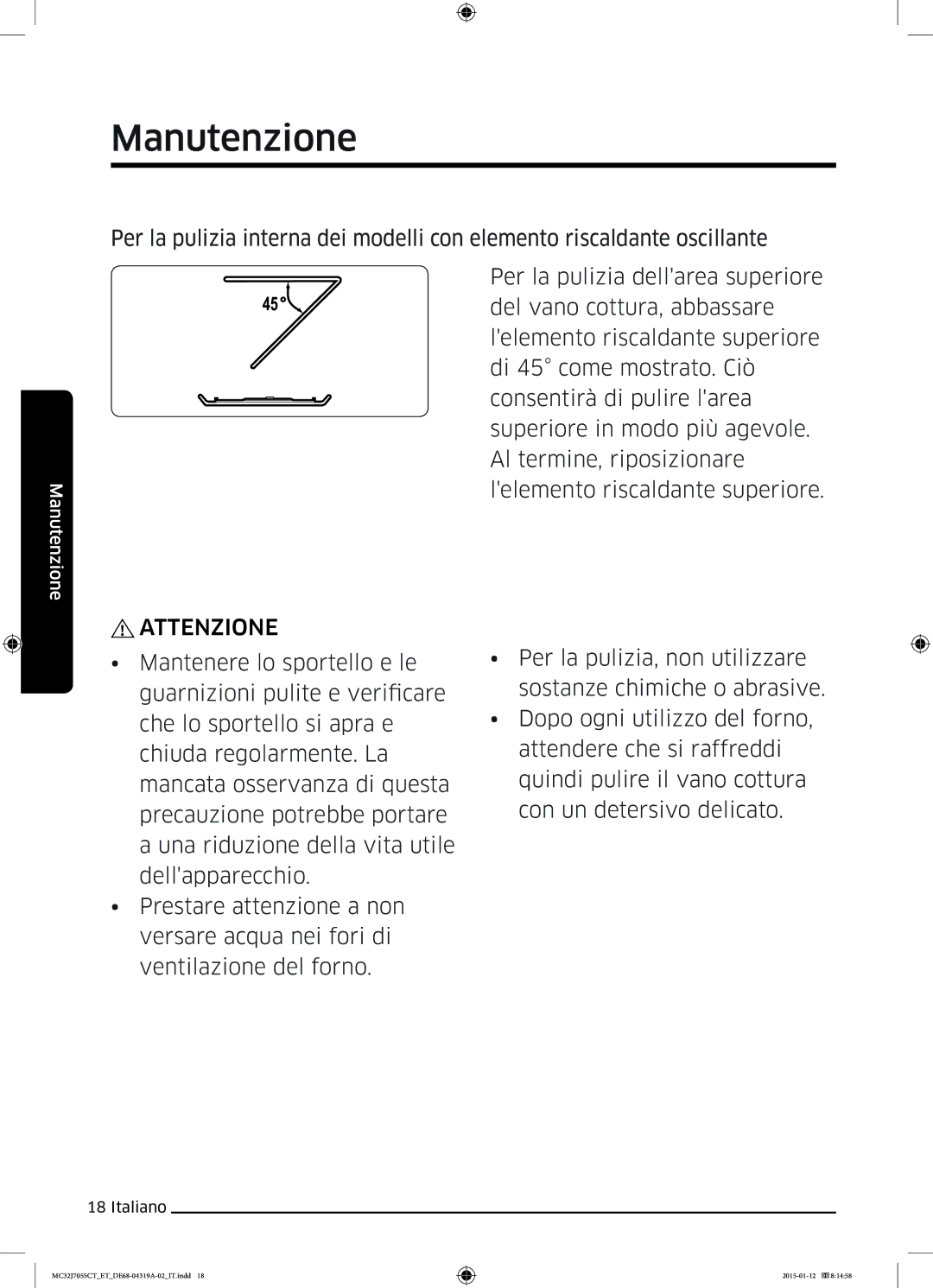 Samsung MC32J7055CT/ET manual Attenzione 