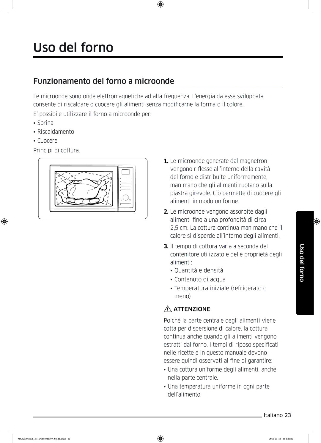 Samsung MC32J7055CT/ET manual Uso del forno, Funzionamento del forno a microonde 