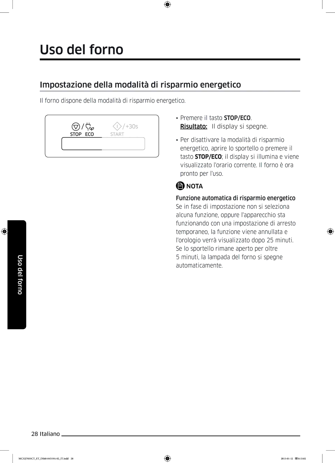 Samsung MC32J7055CT/ET manual Impostazione della modalità di risparmio energetico 