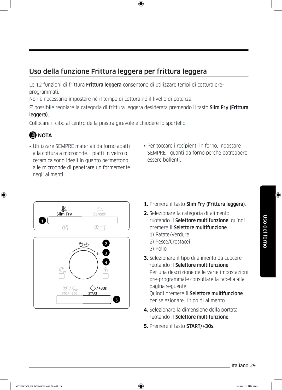 Samsung MC32J7055CT/ET manual Uso della funzione Frittura leggera per frittura leggera 