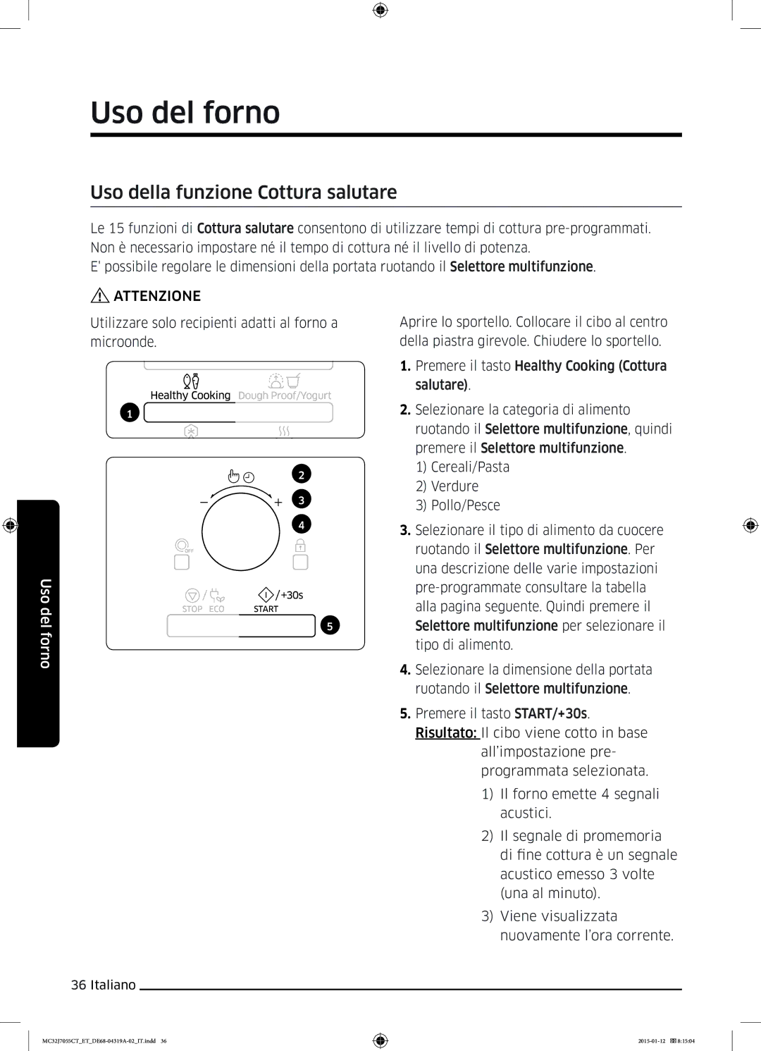 Samsung MC32J7055CT/ET manual Uso della funzione Cottura salutare 