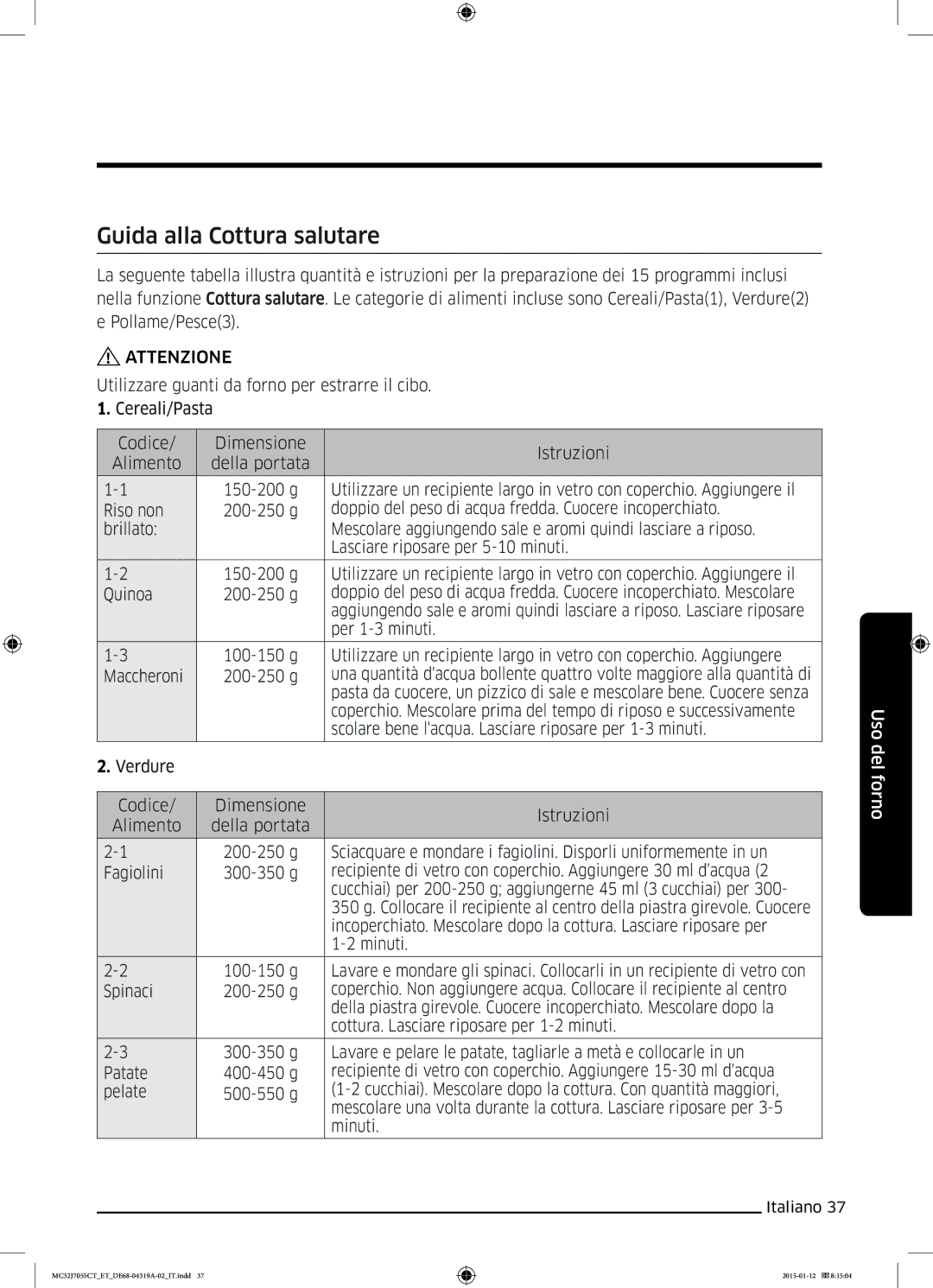 Samsung MC32J7055CT/ET manual Guida alla Cottura salutare 