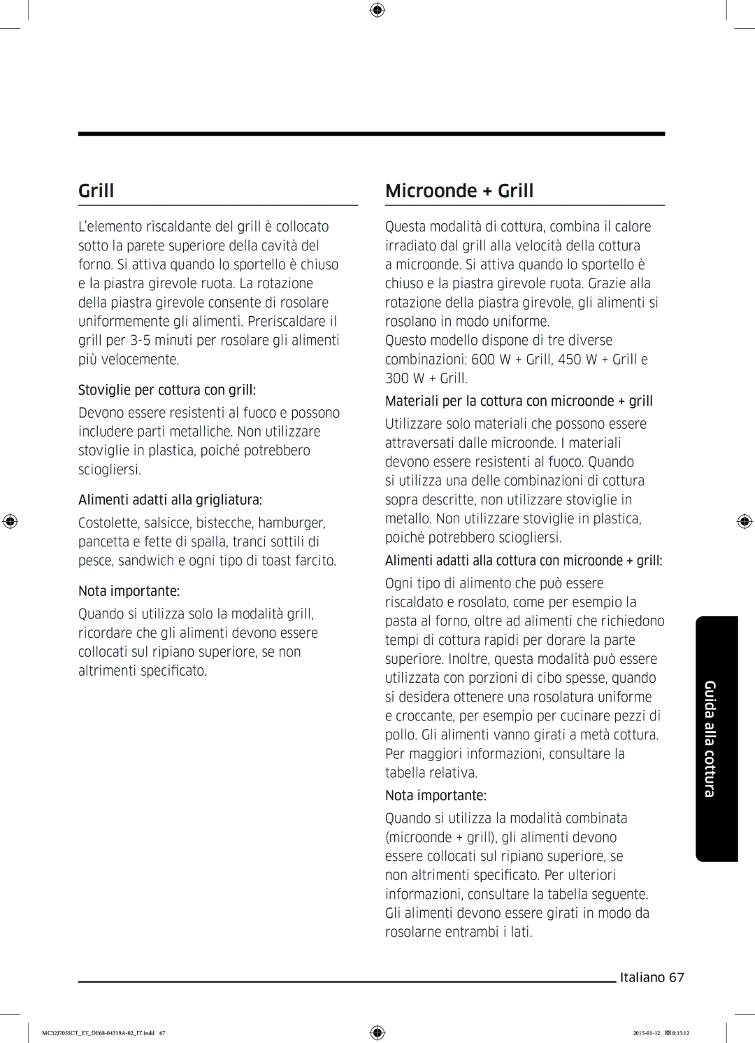 Samsung MC32J7055CT/ET manual Microonde + Grill 