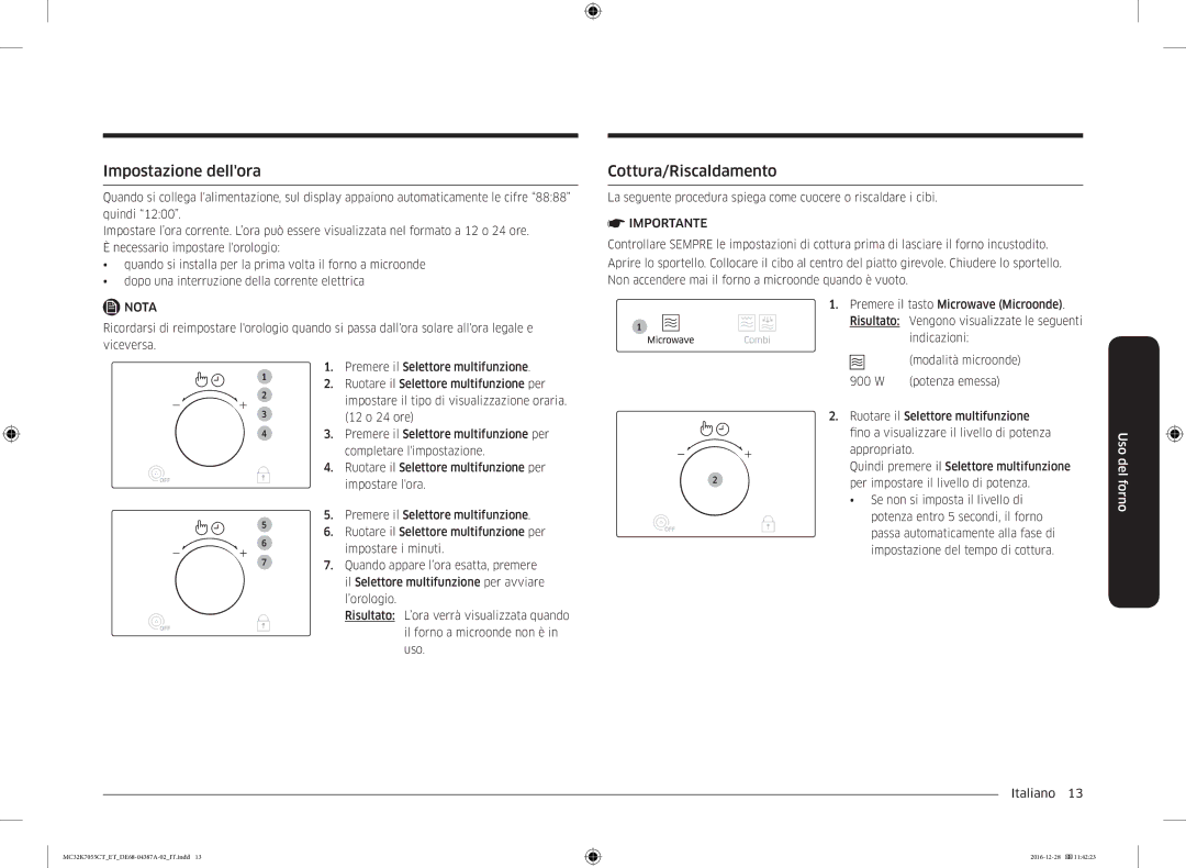 Samsung MC32K7055CT/ET, MC32K7055CK/ET manual Impostazione dellora, Cottura/Riscaldamento 