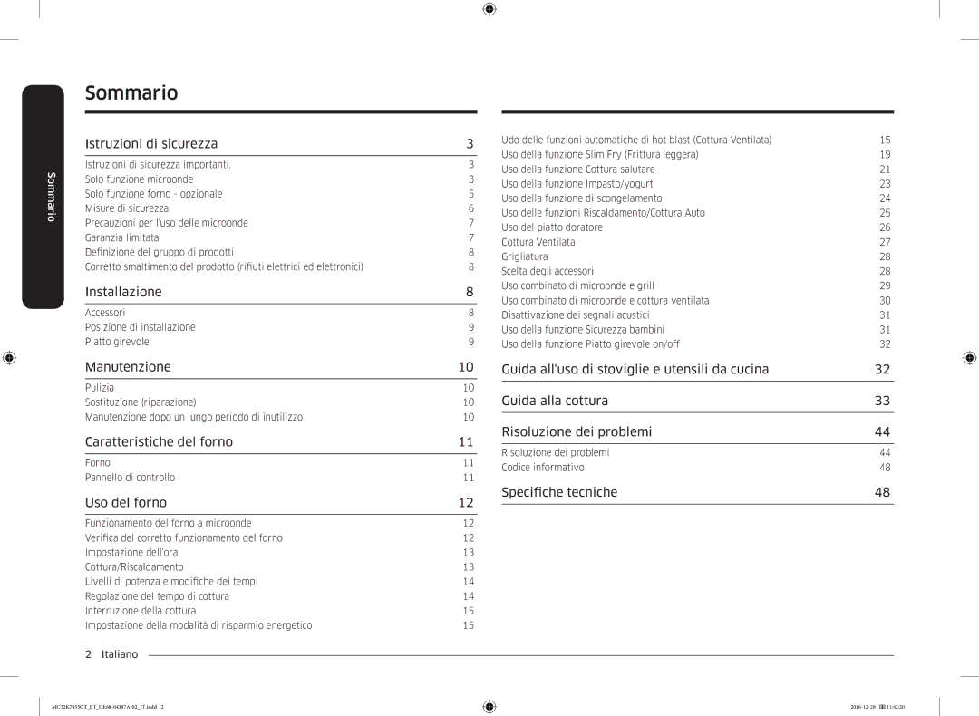 Samsung MC32K7055CK/ET, MC32K7055CT/ET manual Sommario 