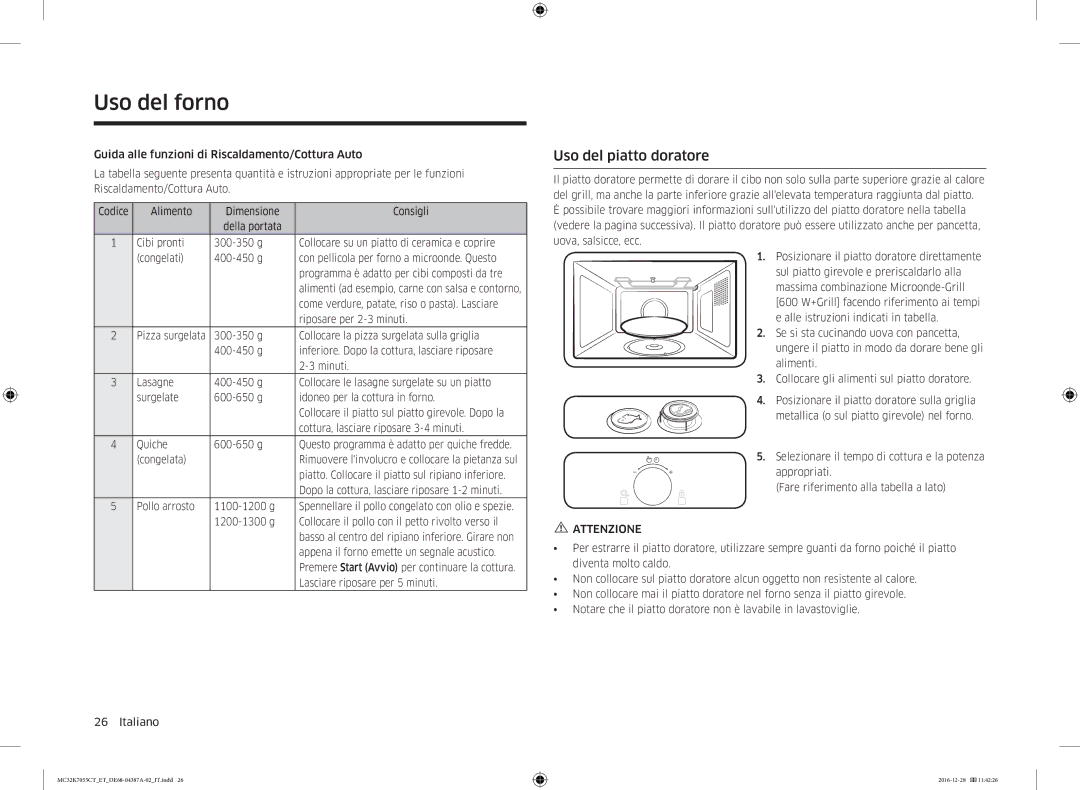 Samsung MC32K7055CK/ET, MC32K7055CT/ET manual Uso del piatto doratore 