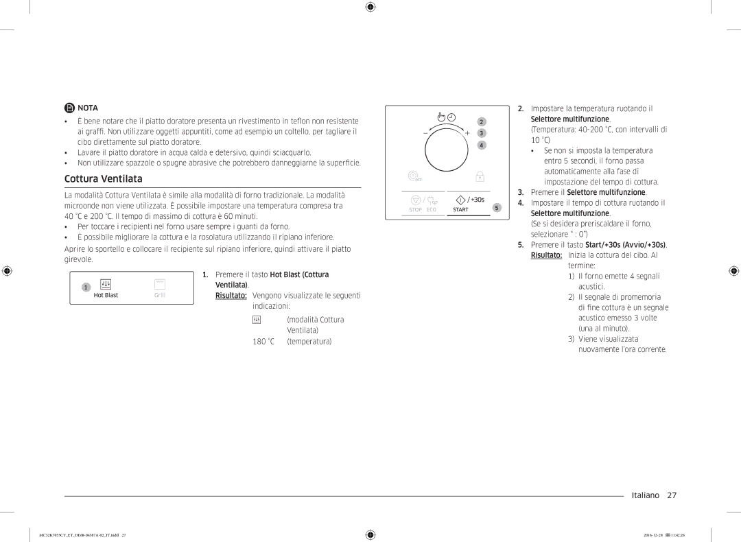 Samsung MC32K7055CT/ET, MC32K7055CK/ET manual Cottura Ventilata 