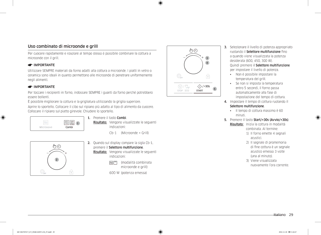 Samsung MC32K7055CT/ET, MC32K7055CK/ET manual Uso combinato di microonde e grill 