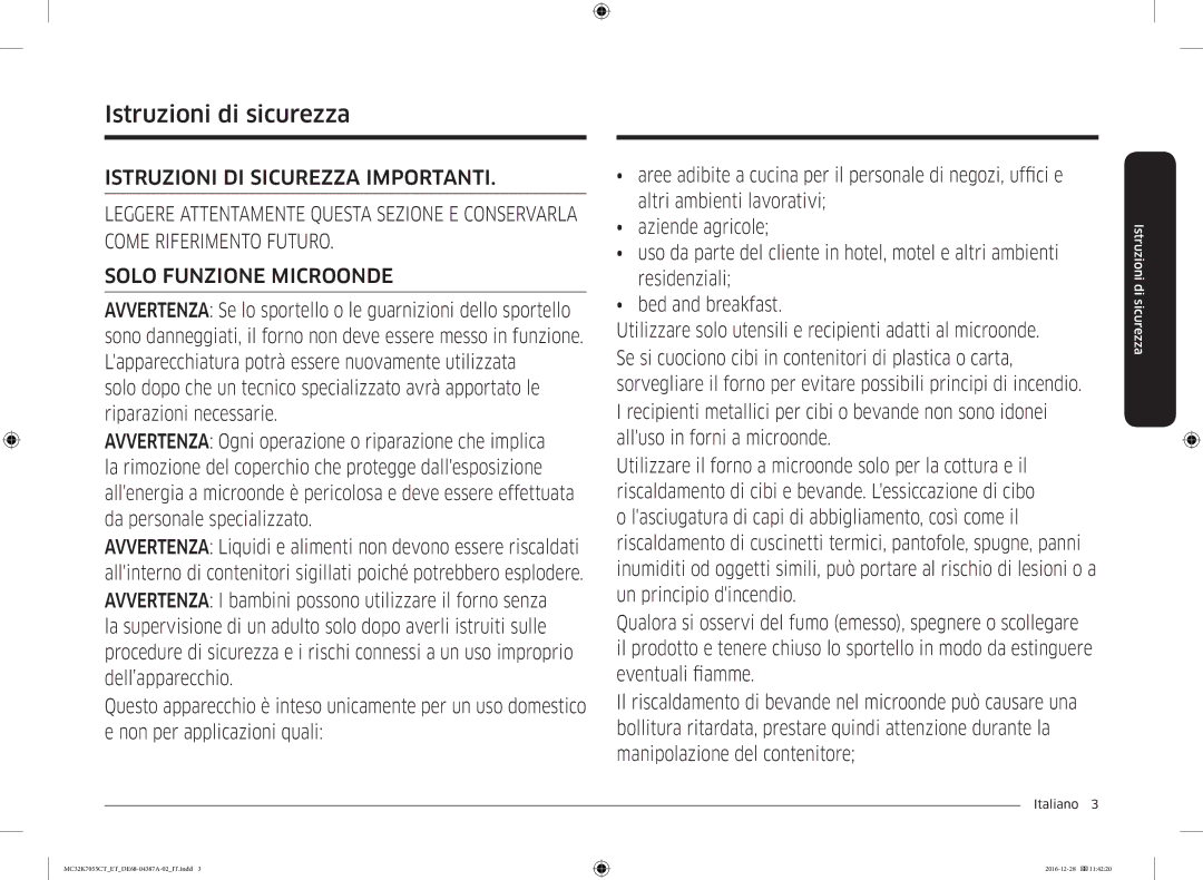 Samsung MC32K7055CT/ET, MC32K7055CK/ET manual Istruzioni di sicurezza 