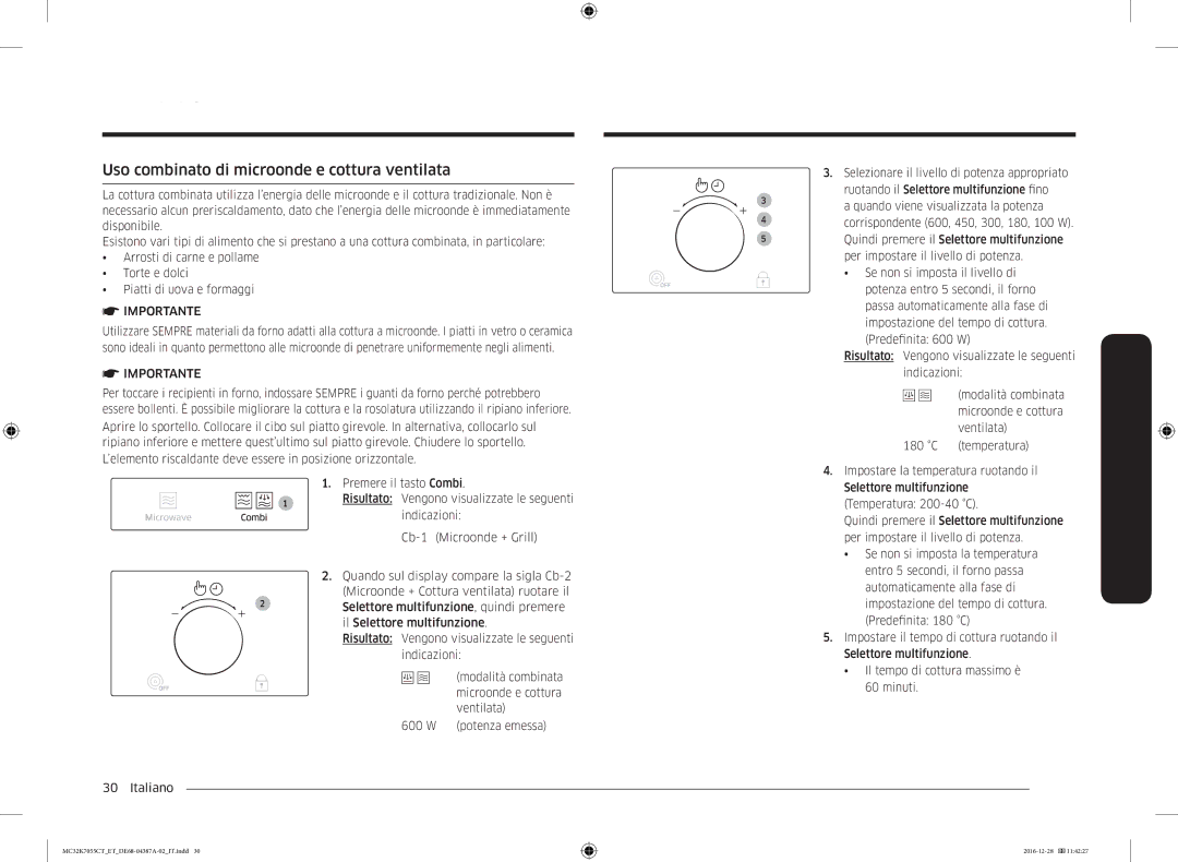 Samsung MC32K7055CK/ET, MC32K7055CT/ET manual Uso combinato di microonde e cottura ventilata 