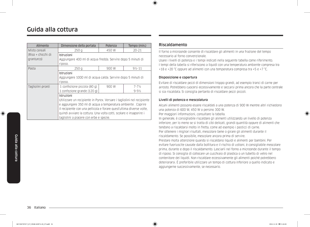 Samsung MC32K7055CK/ET, MC32K7055CT/ET manual Riscaldamento 