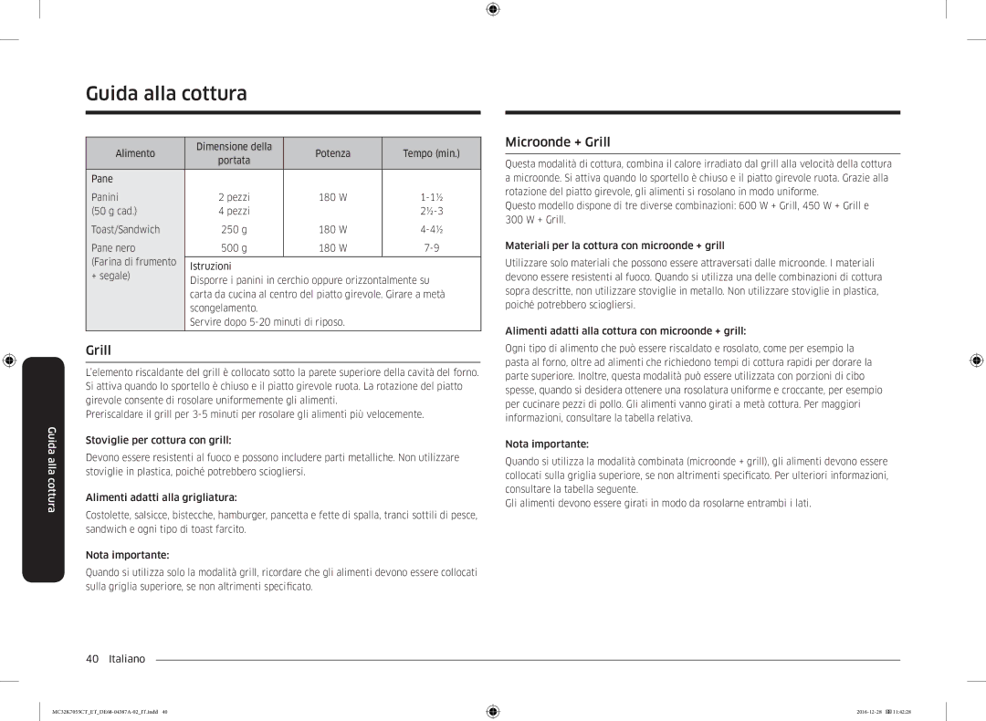 Samsung MC32K7055CK/ET, MC32K7055CT/ET manual Microonde + Grill 