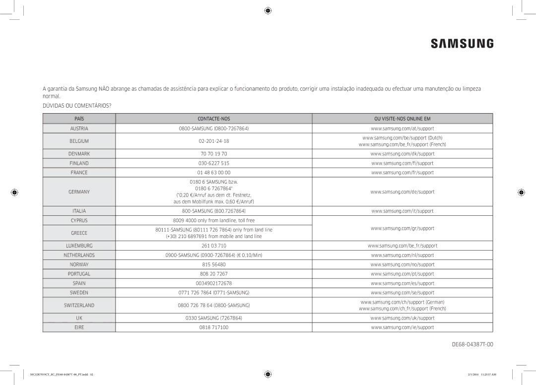 Samsung MC32K7055CT/EC manual Dúvidas OU COMENTÁRIOS? 