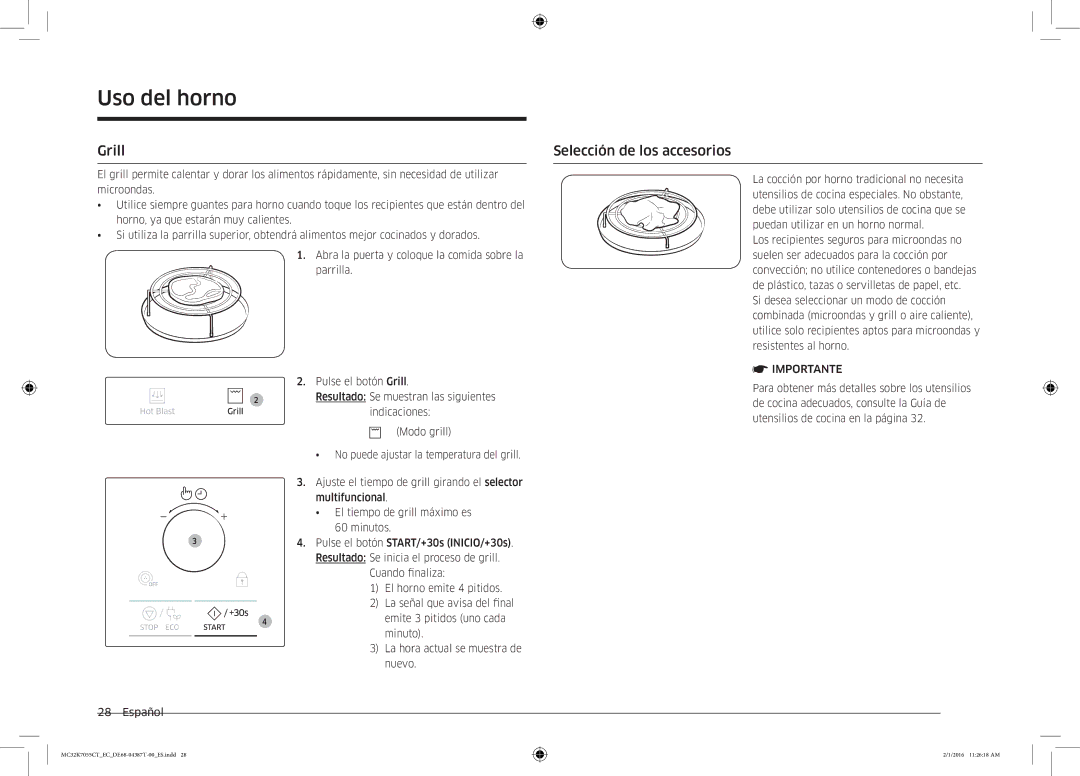 Samsung MC32K7055CT/EC manual Grill Selección de los accesorios 