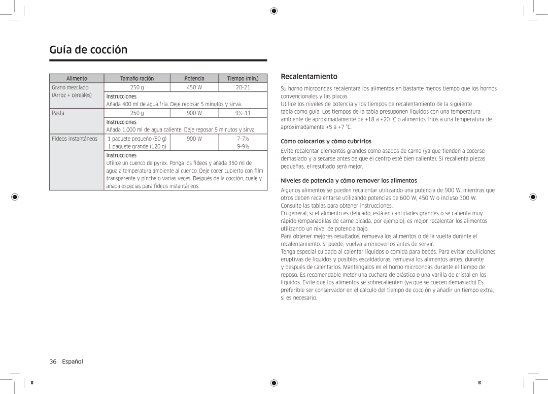 Samsung MC32K7055CT/EC manual Recalentamiento 