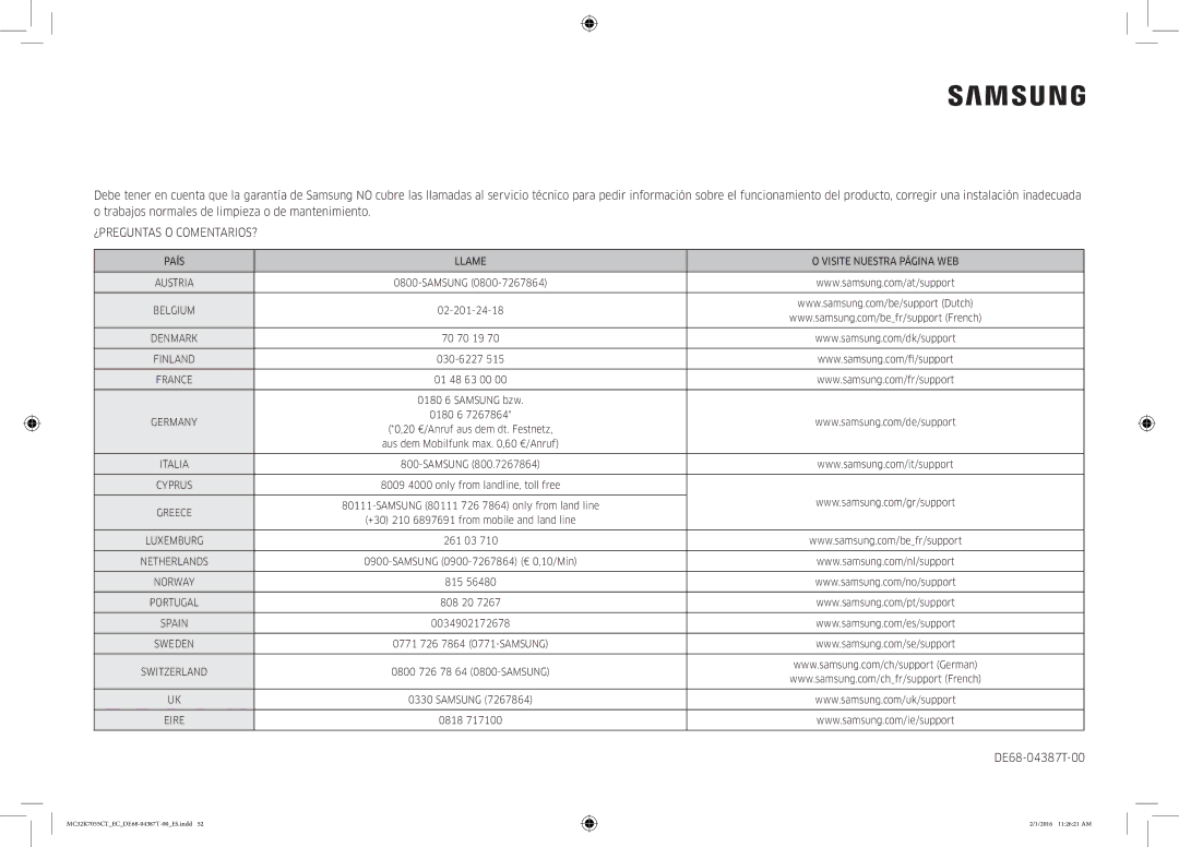 Samsung MC32K7055CT/EC manual ¿Preguntas O Comentarios?, DE68-04387T-00 