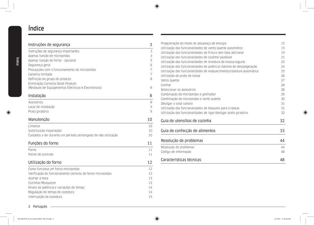 Samsung MC32K7055CT/EC manual Índice 