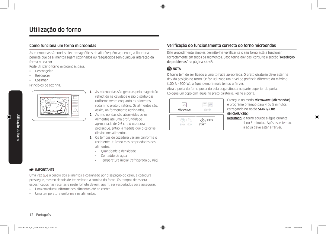 Samsung MC32K7055CT/EC manual Utilização do forno, Como funciona um forno microondas 