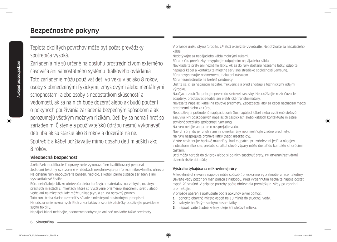 Samsung MC32K7055CT/EO manual Všeobecná bezpečnosť 