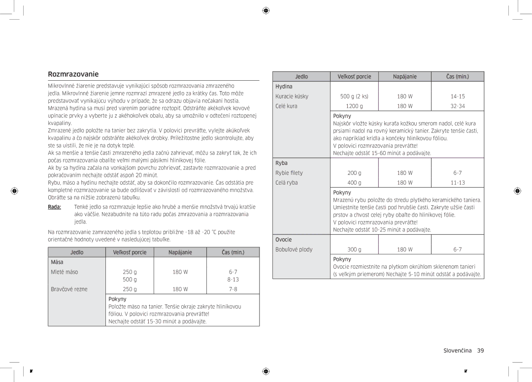 Samsung MC32K7055CT/EO manual Rozmrazovanie 