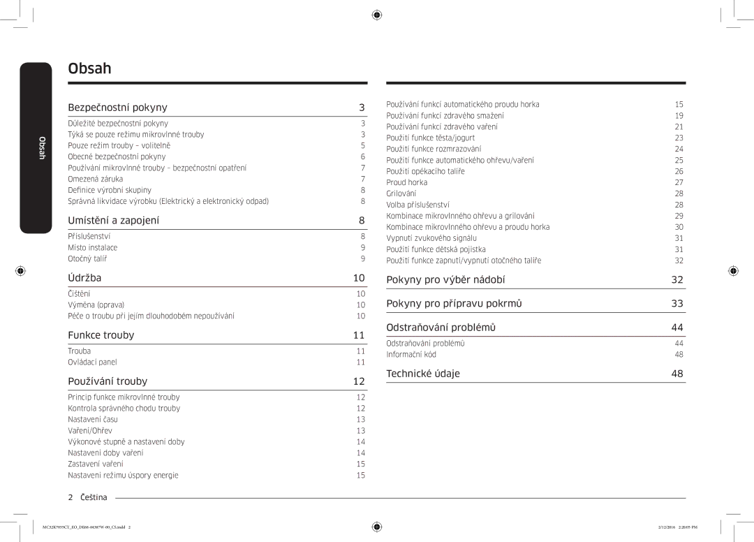 Samsung MC32K7055CT/EO manual Bezpečnostní pokyny, Umístění a zapojení, Funkce trouby, Používání trouby 