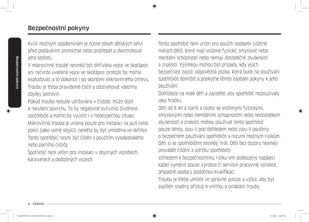 Samsung MC32K7055CT/EO manual Kvůli možným popáleninám je nutné obsah dětských lahví 