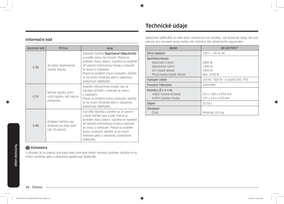 Samsung MC32K7055CT/EO manual Informační kód, Samsung 