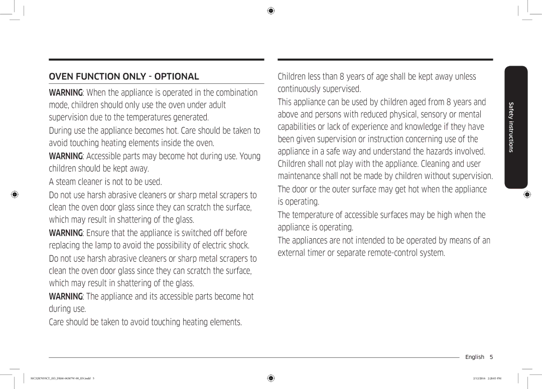 Samsung MC32K7055CT/EO manual Oven Function only Optional 