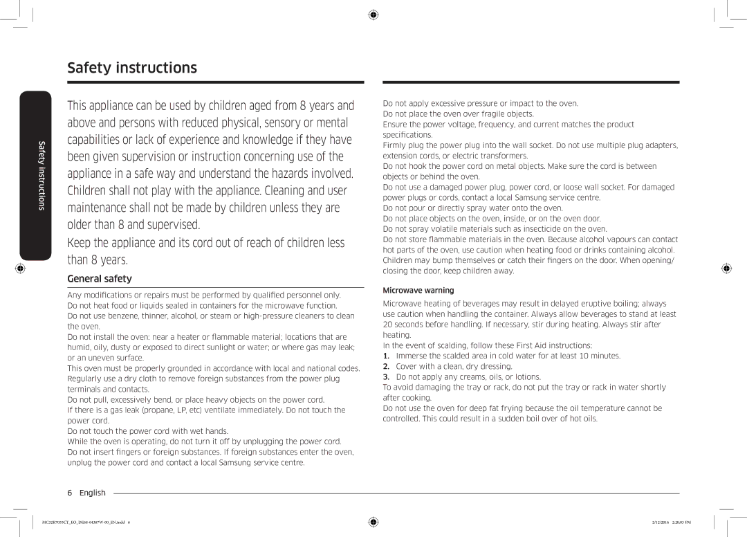 Samsung MC32K7055CT/EO manual General safety 