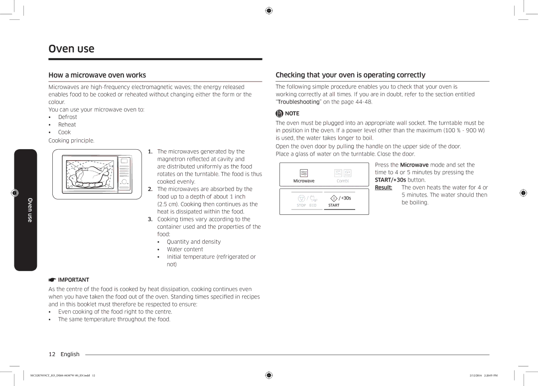 Samsung MC32K7055CT/EO manual Oven use, How a microwave oven works, Checking that your oven is operating correctly 