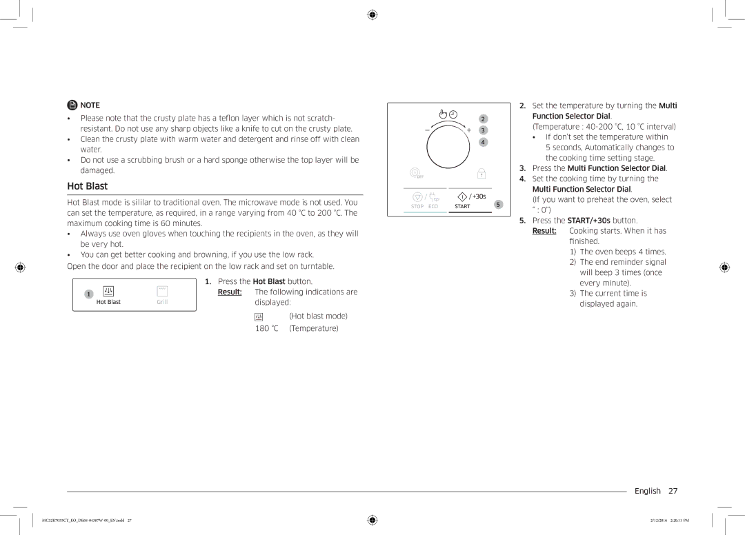 Samsung MC32K7055CT/EO manual Hot Blast 