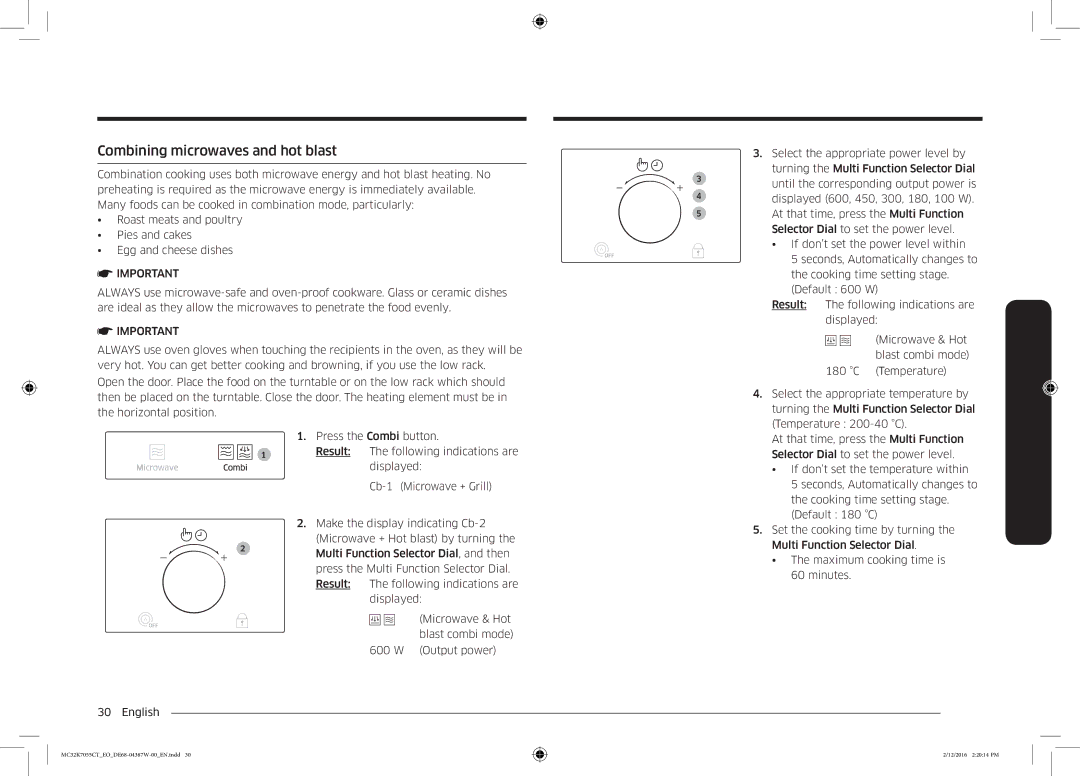 Samsung MC32K7055CT/EO manual Combining microwaves and hot blast 