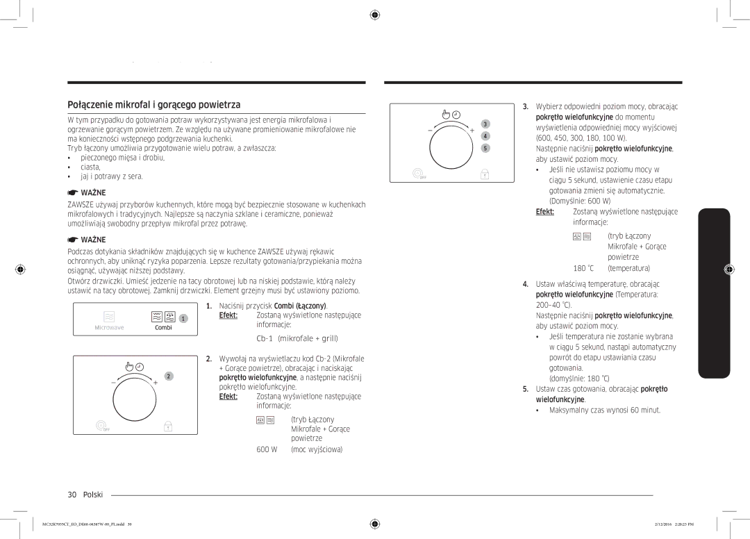 Samsung MC32K7055CT/EO manual Połączenie mikrofal i gorącego powietrza, Powietrze 