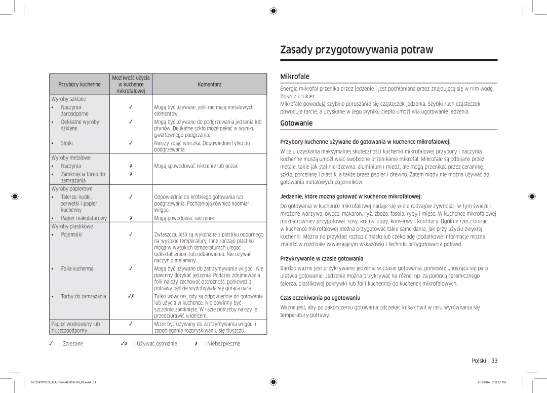 Samsung MC32K7055CT/EO manual Zasady przygotowywania potraw, Mikrofale, Gotowanie 