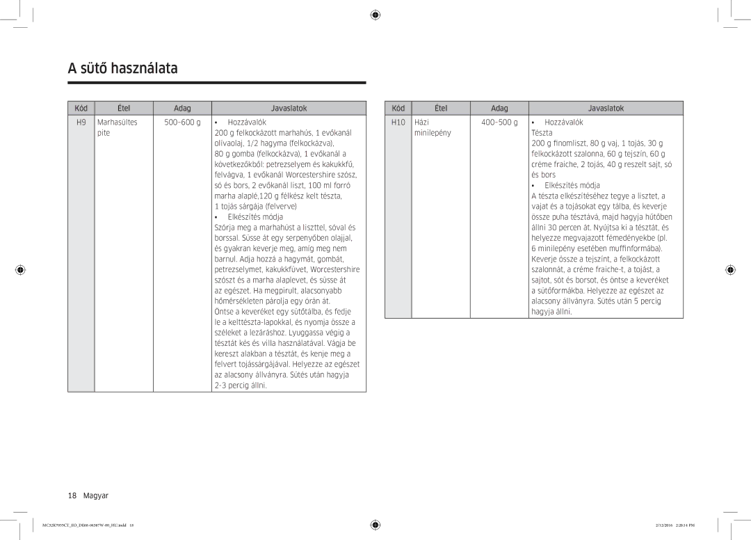 Samsung MC32K7055CT/EO manual Sütő használata 