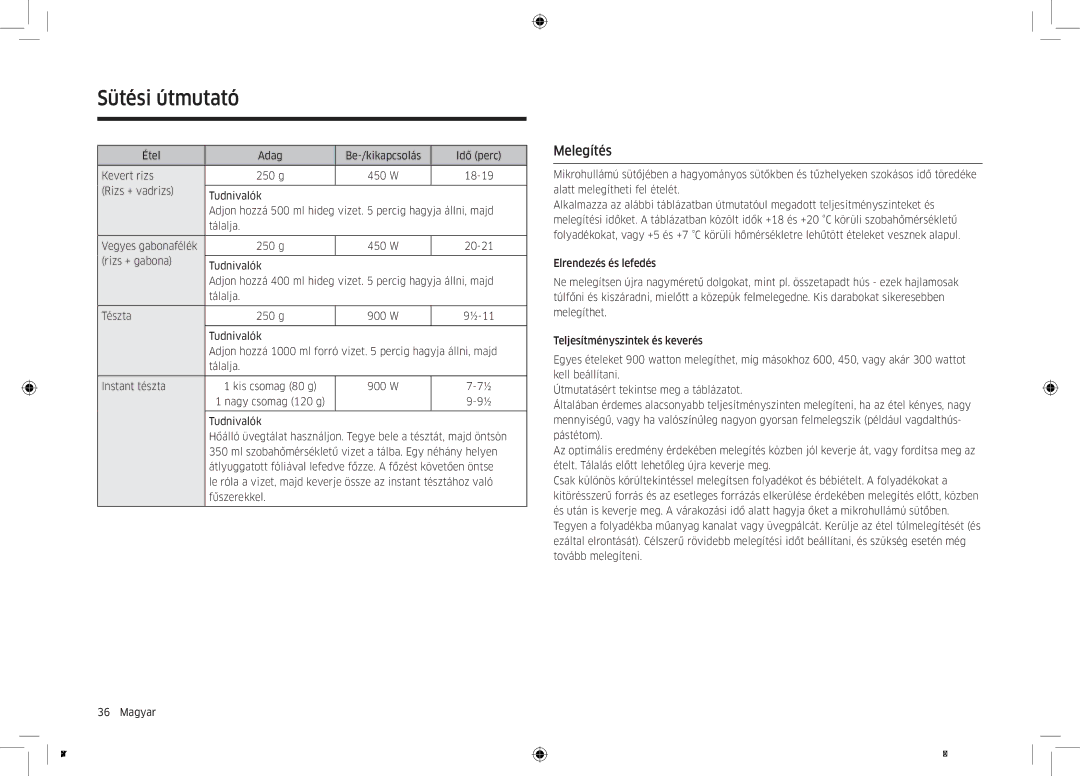 Samsung MC32K7055CT/EO manual Melegítés 