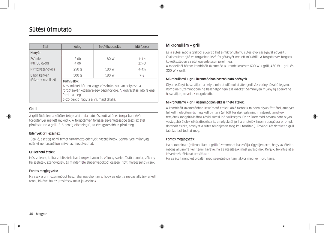 Samsung MC32K7055CT/EO manual Grill, Mikrohullám + grill 