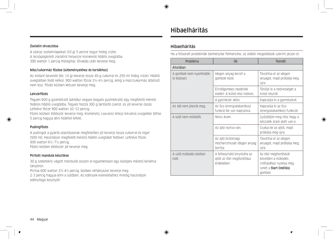 Samsung MC32K7055CT/EO manual Hibaelhárítás, Külső részről 