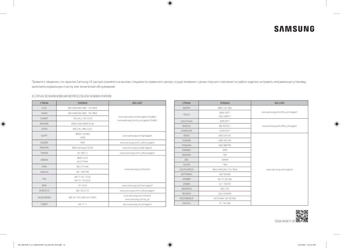 Samsung MC32K7055CT/LI manual Случае Возникновения Вопросов ИЛИ Комментариев 