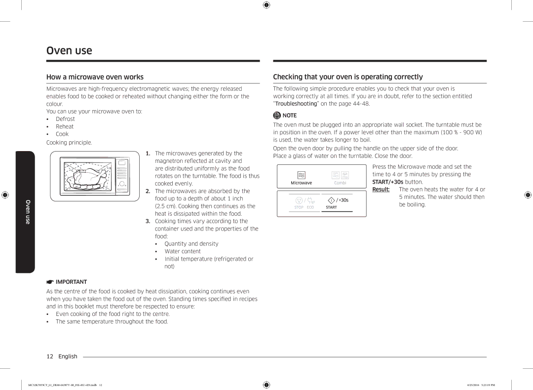 Samsung MC32K7055CT/LI manual How a microwave oven works, Checking that your oven is operating correctly 