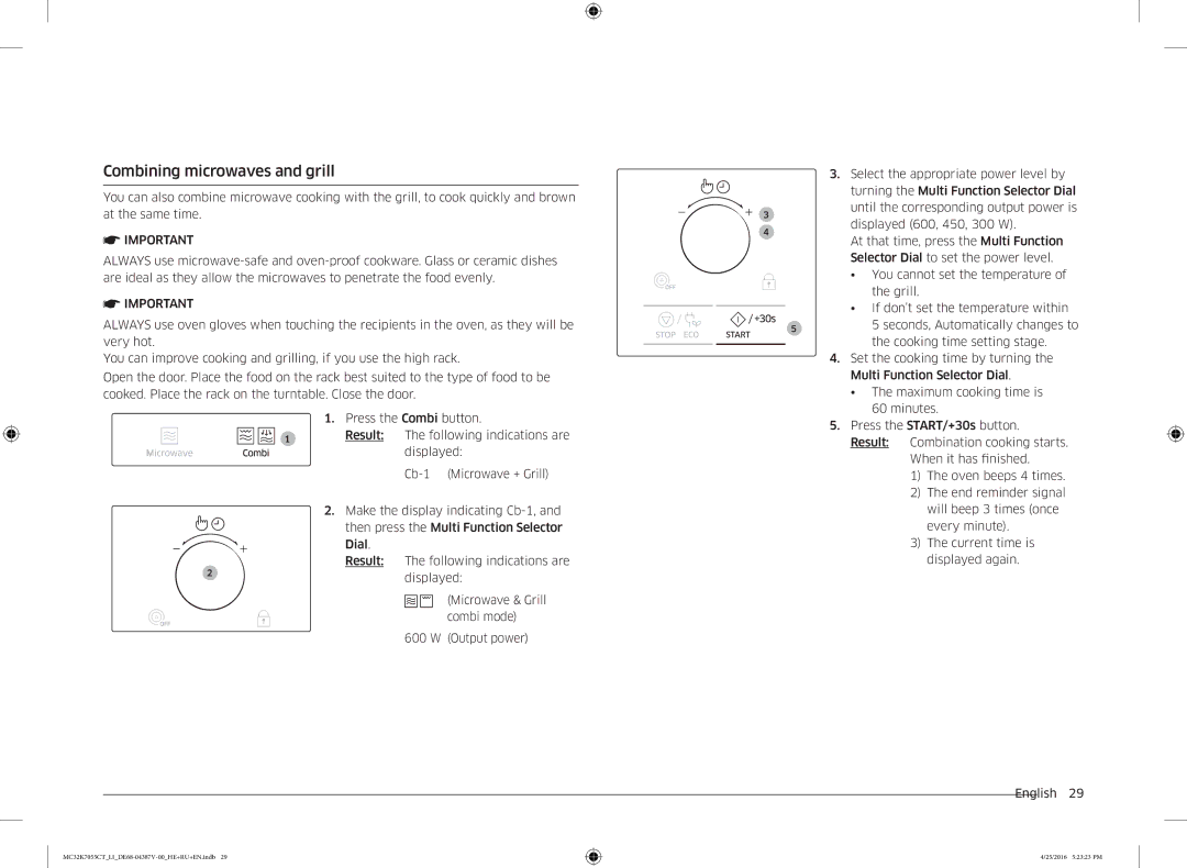 Samsung MC32K7055CT/LI manual Combining microwaves and grill 