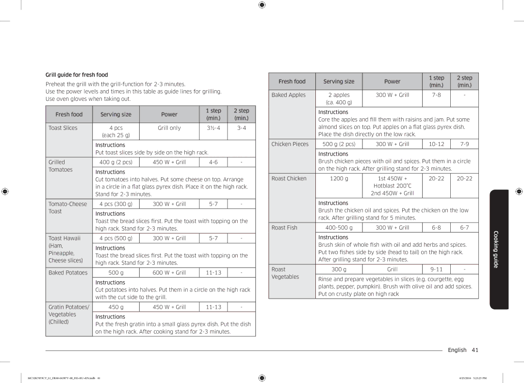 Samsung MC32K7055CT/LI manual Cooking guide 