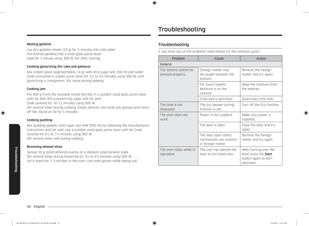 Samsung MC32K7055CT/LI manual Troubleshooting 