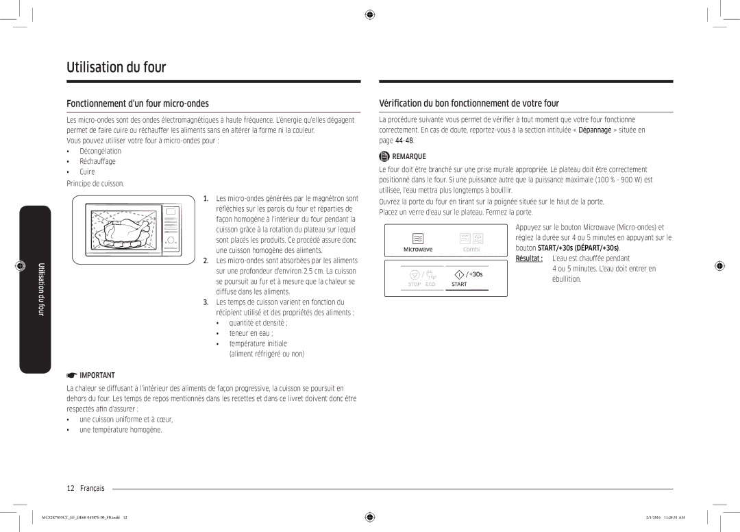 Samsung MC32K7055CW/EF manual Utilisation du four, Fonctionnement dun four micro-ondes, Quantité et densité Teneur en eau 