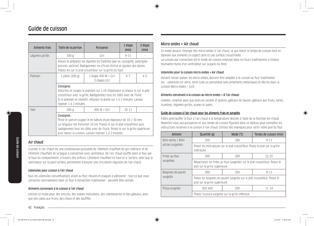 Samsung MC32K7055CW/EF, MC32K7055CK/EF manual Micro-ondes + Air chaud 