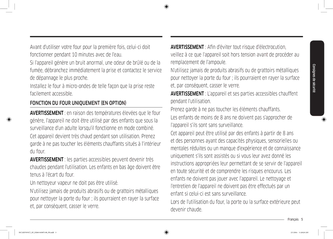 Samsung MC32K7055CK/EF, MC32K7055CW/EF manual Fonction DU Four Uniquement EN Option 