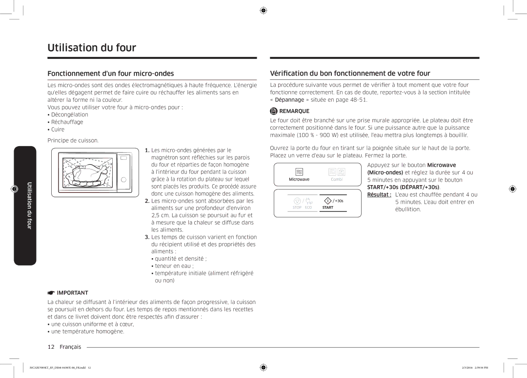 Samsung MC32K7085KT/EF manual Utilisation du four, Fonctionnement dun four micro-ondes 